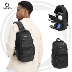 OZUKO 9807 Men's Casual Fashion Crossbody Shoulder Bag Business Sport Riding Small Backpack Polyester Material Zipper Portable