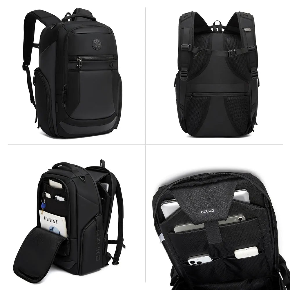 Ozuko 9919 Commute Backpack for Men - Waterproof Laptop Bag with Trolley Strap, Fits 15.6 Inch Notebook, Business Travel Daypack