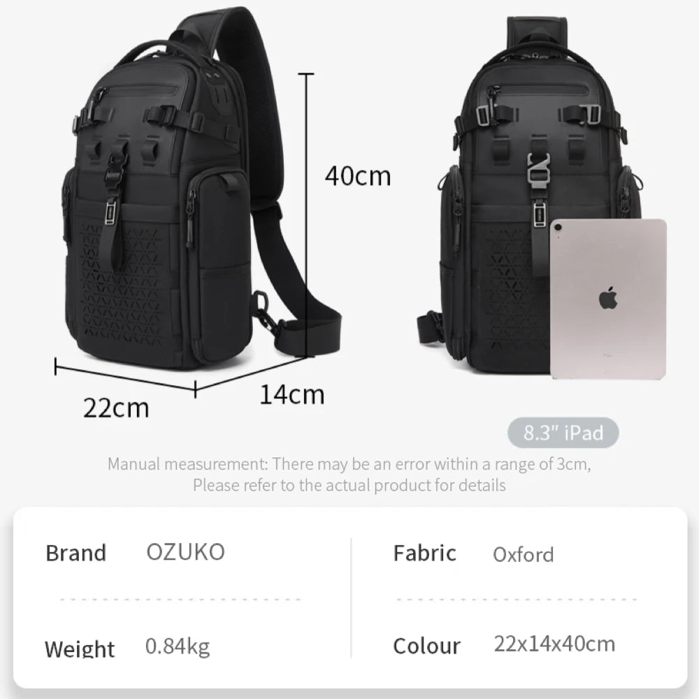 OZUKO 9844 Fashion Outdoor Adventure Sling Bag Daily Pack Durable Waterproof Chest Bag for Hiking & Travel