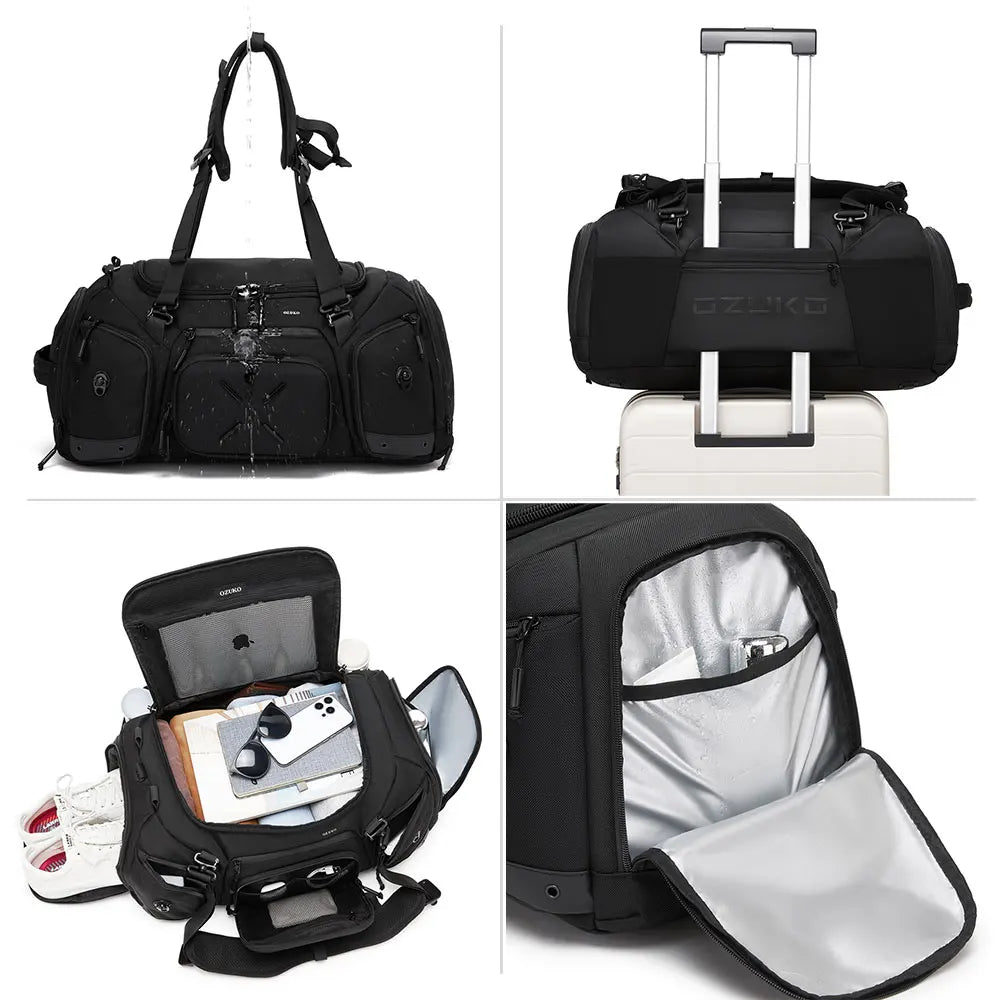 OZUKO 9834 Stylish Outdoor Duffle Bag for Men, 46L Waterproof Sport Travel Backpack with Multiple Pockets, Shoe Storage