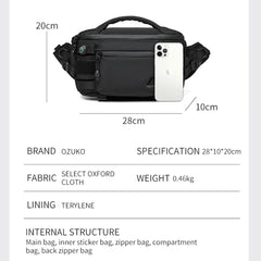 OZUKO 9778 Wholesale Waterproof Men Chest Bag for Men Fanny Pack Hiking Causal for Running Walking Traveling Waist Bag