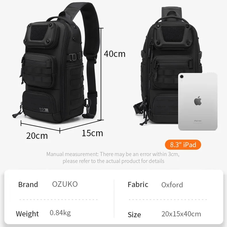 OZUKO 9912 Urban Multi-Function Sport Sling Bag Men's Large Capacity Waterproof Crossbody Sport Fitness Business Chest Bag