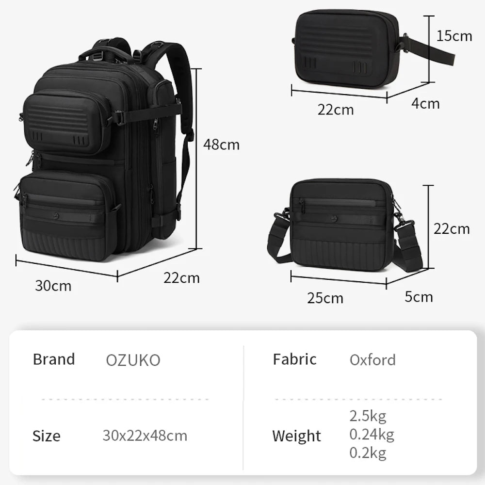 OZUKO 9762 Designer Waterproof Multifunctional Business Laptop Backpack Men's Travel Fashion 3-in-1 Backpack Set Zipper