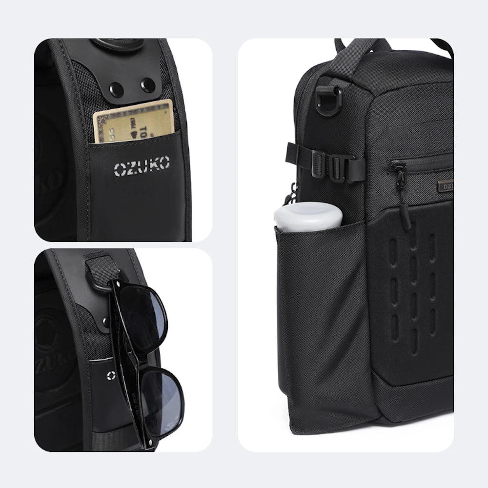 OZUKO 9879 Men's Urban Fashion Crossbody Bag Slim Sling Detachable Strap Card Slots Casual Office Use for Spring