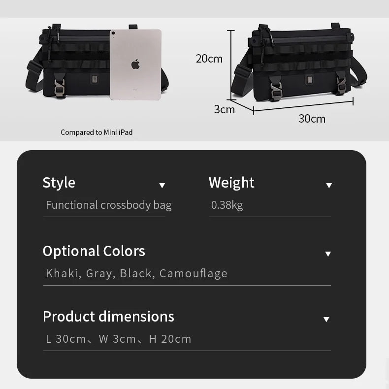 For 9898 Fashion Waterproof Crossbody Bag Men-Luxury High Quality Sling Pack MOLLE System Lightweight Travel Messenger Bag 2L