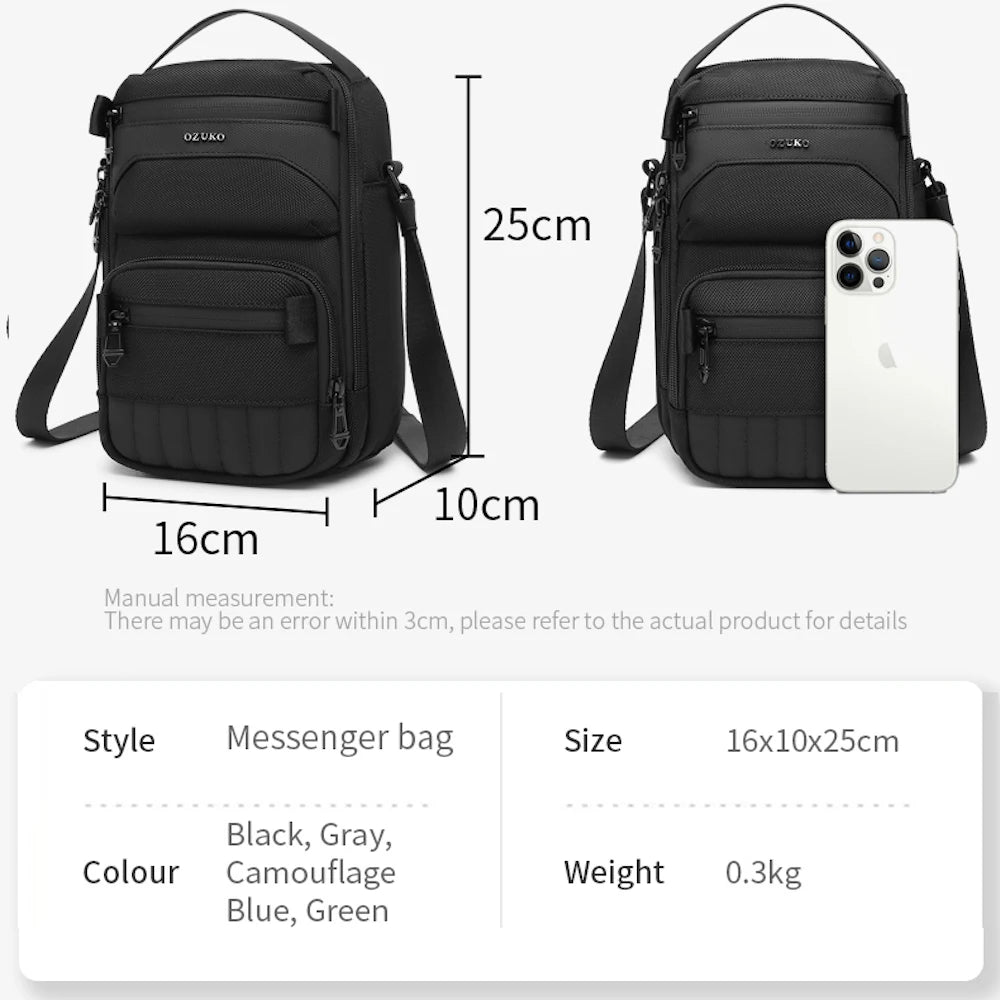 Ozuko 9815 Men's Small Crossbody Messenger Bag - Shoulder Satchel Side Bag Versatile Messenger Purse