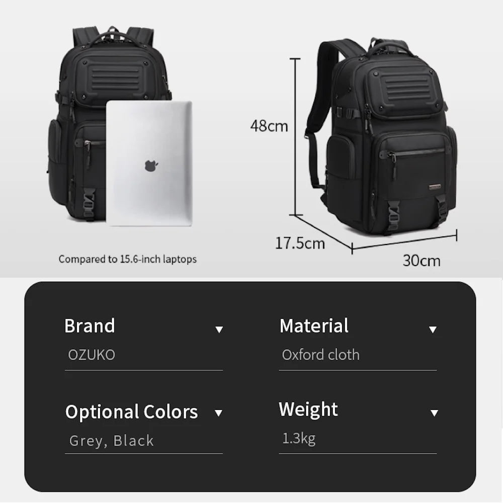 OZUKO 9891 Professional Anti-Theft Waterproof Backpack, 25L Secure Laptop Bag for Commuters with Hidden Pockets Lockable Zippers