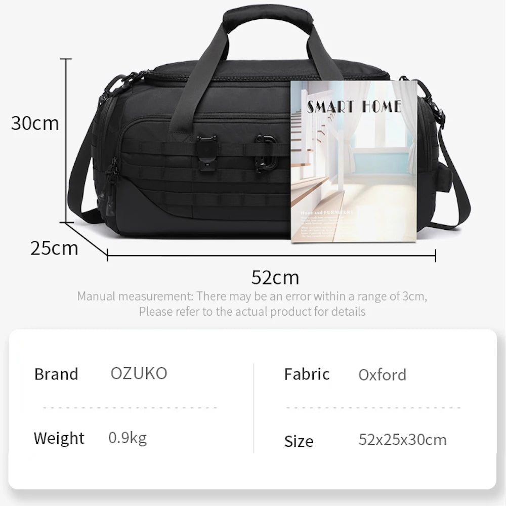 OZUKO 9880 Men's Fashion Sports Shoulder Bag High Quality Travel Bag for Men Weekender Handbag Made of Polyester