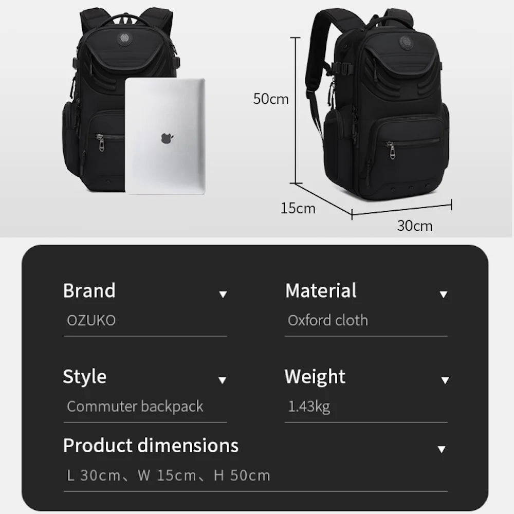 Ozuko 9920 Business Backpack,Water Resistant Laptop Bag with Multiple Compartments, Professional Commute Daypack for Work Office