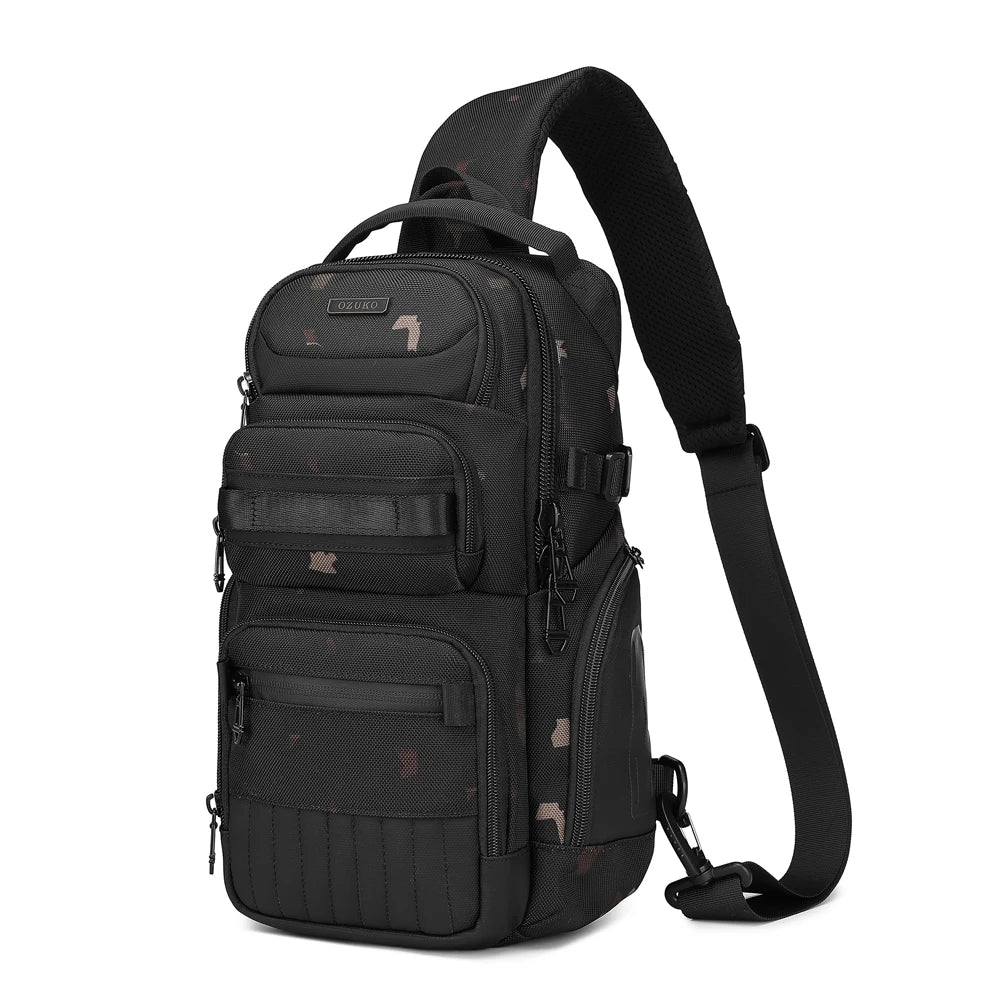 OZUKO 9807 Men's Casual Fashion Crossbody Shoulder Bag Business Sport Riding Small Backpack Polyester Material Zipper Portable