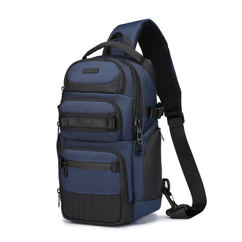 OZUKO 9807 Men's Casual Fashion Crossbody Shoulder Bag Business Sport Riding Small Backpack Polyester Material Zipper Portable