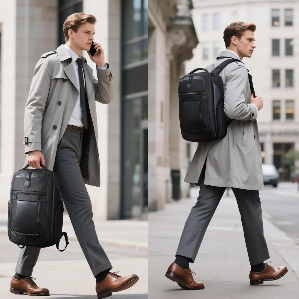 Ozuko 9919 Commute Backpack for Men - Waterproof Laptop Bag with Trolley Strap, Fits 15.6 Inch Notebook, Business Travel Daypack