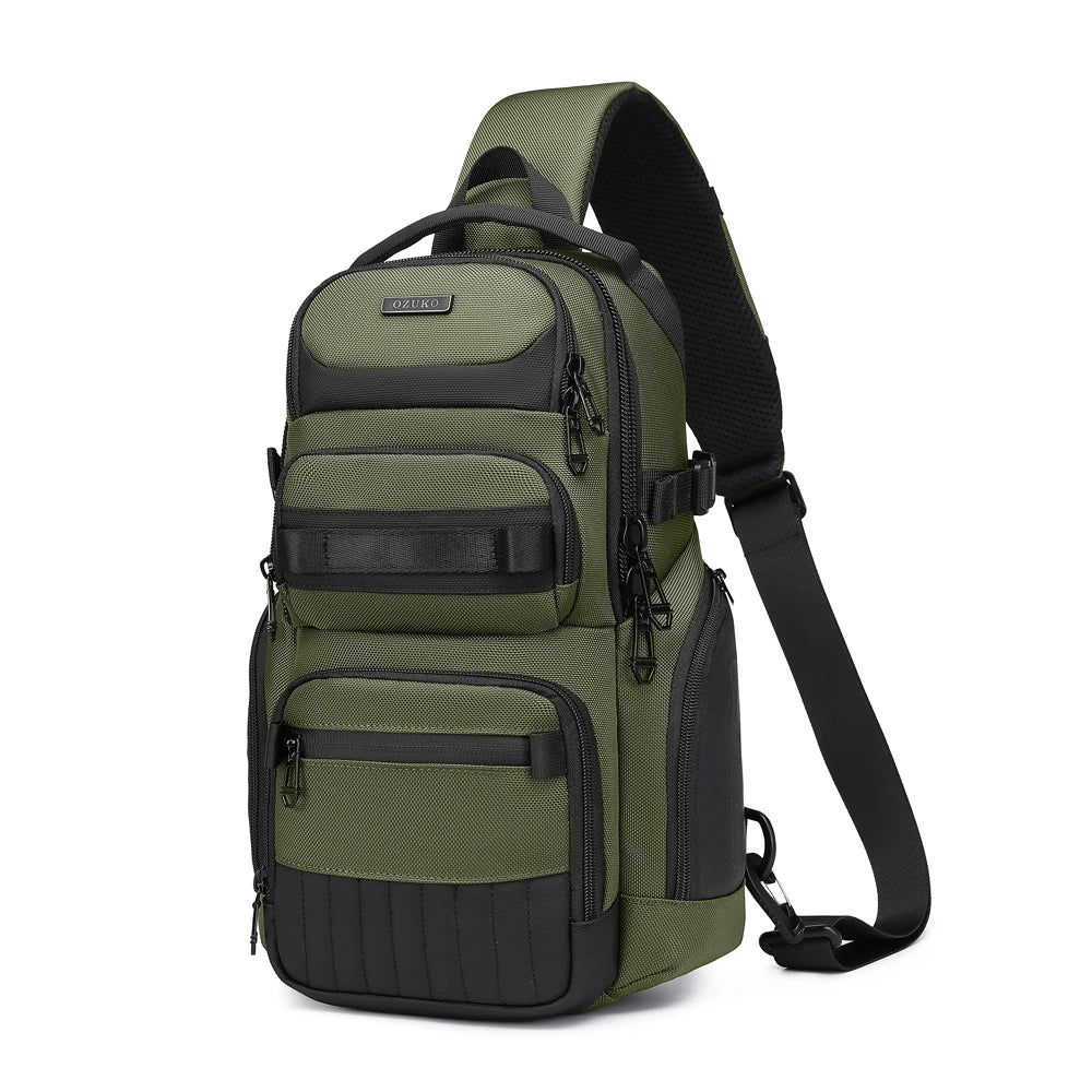 OZUKO 9807 Men's Casual Fashion Crossbody Shoulder Bag Business Sport Riding Small Backpack Polyester Material Zipper Portable