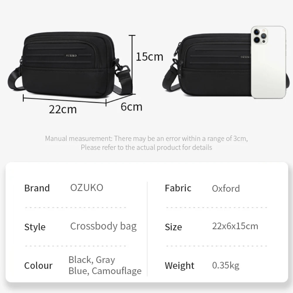OZUKO 9798 Mens Lightweight Messenger Bag Waterproof Crossbody Bags for Work Men Satchel Business High Quality Zipper Handbag