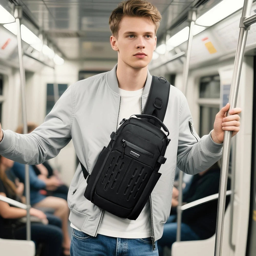 OZUKO 9879 Men's Urban Fashion Crossbody Bag Slim Sling Detachable Strap Card Slots Casual Office Use for Spring