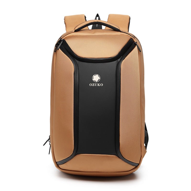 Ozuko Fashion Leisure Men's Business Backpack Multifunctional USB Waterproof Computer Backpack Brown