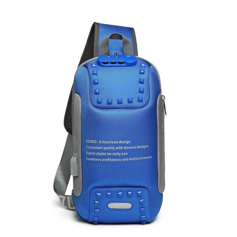 OZUKO Fashion Men Rivet Crossbody Bags Anti-theft Messenger Bag USB Charging Chest Pack Short Trip Water Repellent Shoulder Bag - OZUKO.CN