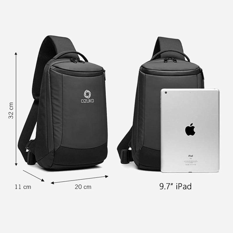 OZUKO New Men's USB Charging Sling Bag Water Repellent Crossbody Bag Male Large Capacity Shoulder Bag Short Trip Messengers Bags - OZUKO.CN